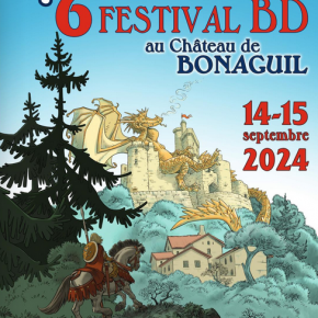 affiche Bonabulles 2024 - un cavalier en approche du château de Bonaguil